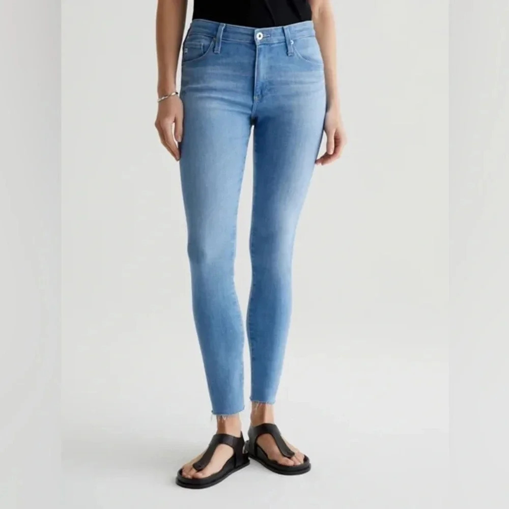 AG Adriano Goldschmied Farrah High Rise Skinny Ankle, Light Wash Raw Hem Size 29